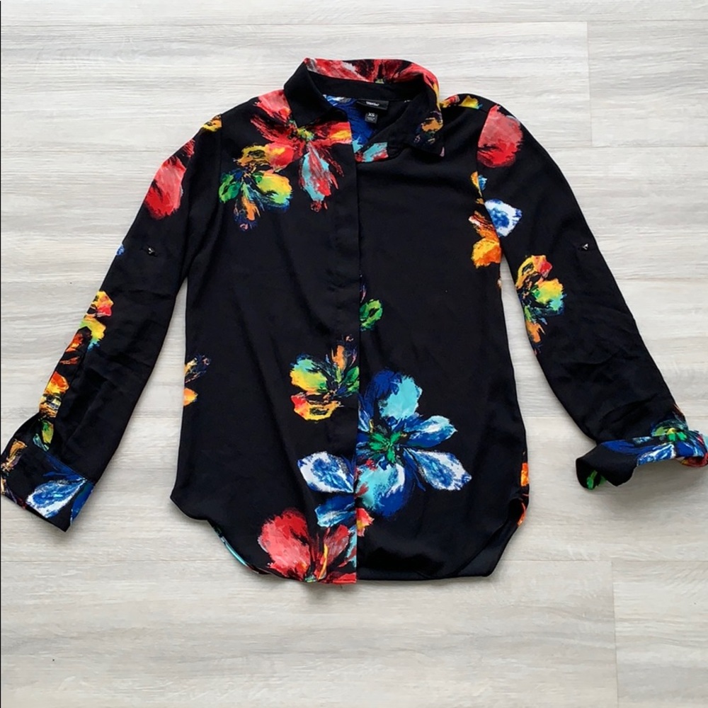 Sheer floral button up blouse abstract